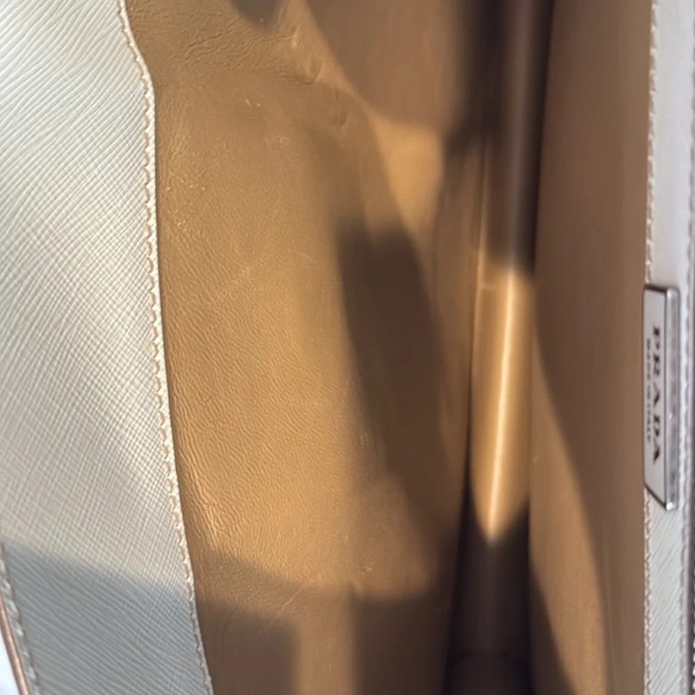 PRADA Ivory White Saffiano Leather Slim Flap Briefcase Laptop Bag With Lock